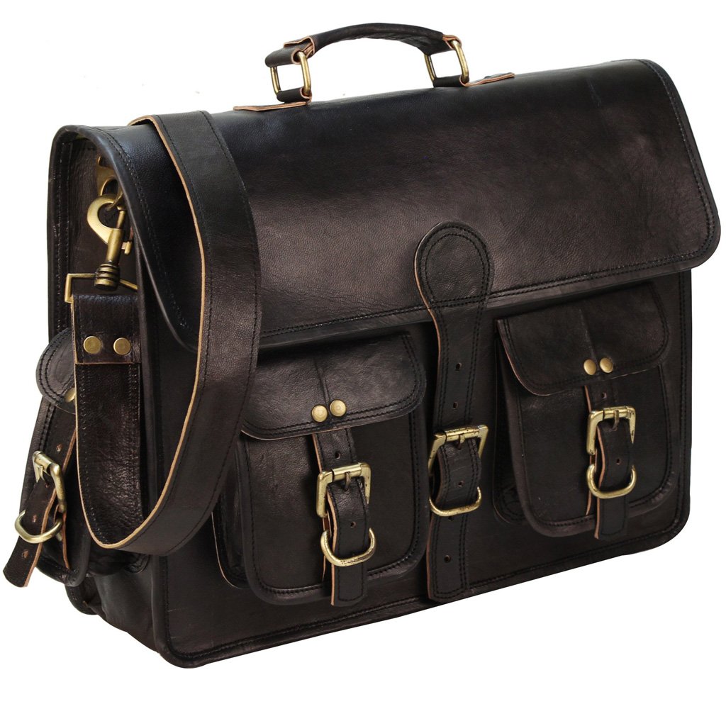 Brent Black Leather Briefcase for Men