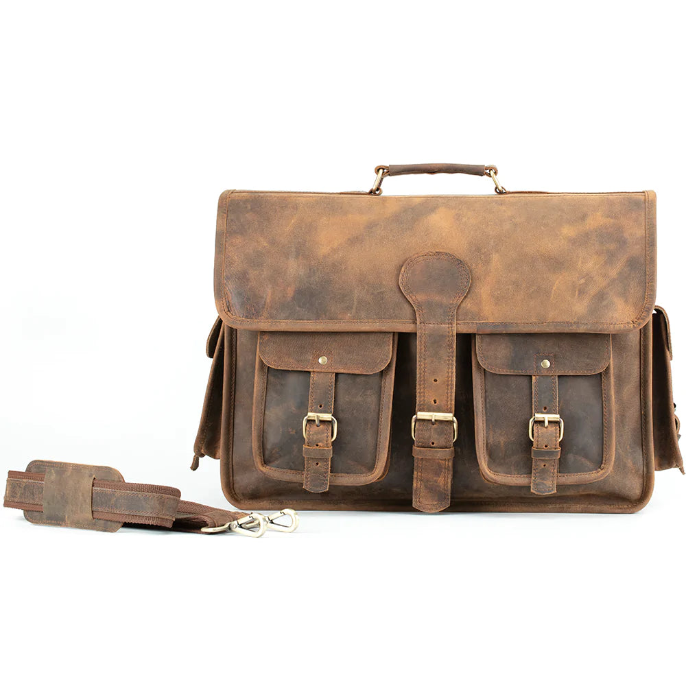 De Martino classic 1 compartment buffalo leather briefcase